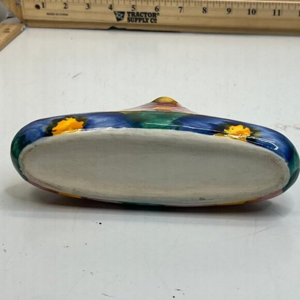 Ceramic Hand-Painted Napkin Holder Decorative Art Piece with Floral Design - Picture 3 of 5